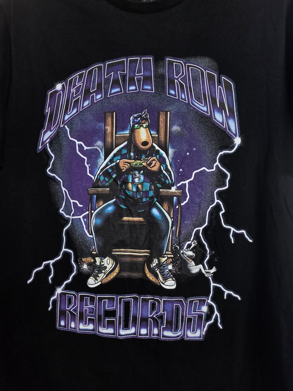 Death Row Records Mens L Black Snoop Dogg Electric Chair Graphic T-Shirt Tee - Picture 2 of 7